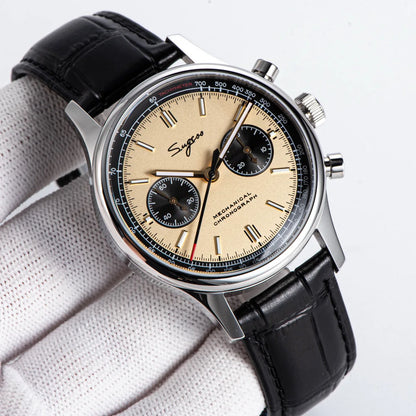 Sugess 1963 Pilot Watch Men Mechanical Chronograph Panda Wristwatch Air Force Sapphire Waterproof for Seagull Movement ST1901 v3