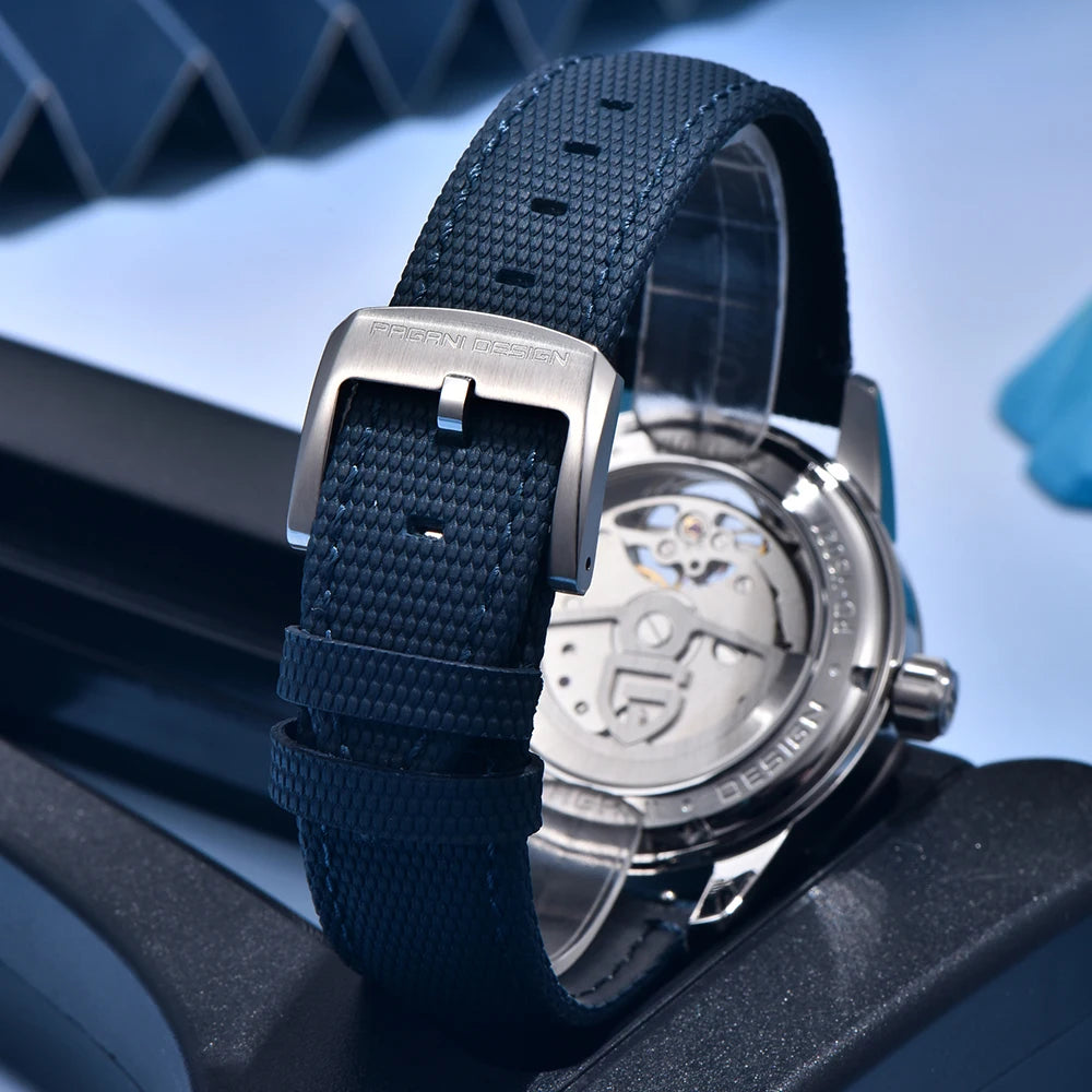PAGANI DESIGN – Mekanisk lyxklocka för män, 41 mm, safirglas, läderarmband, vattentät, pilotstil, med tourbillon och månfas