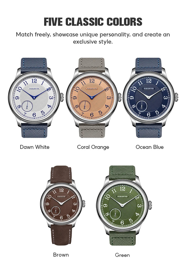 Reloj mecánico manual FARASUTE NEW Machinery para hombre, esfera salmón, ST17, segundero pequeño, estilo vintage, brazalete Bonklip