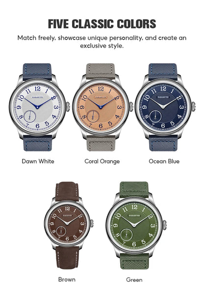 Reloj mecánico manual FARASUTE NEW Machinery para hombre, esfera salmón, ST17, segundero pequeño, estilo vintage, brazalete Bonklip