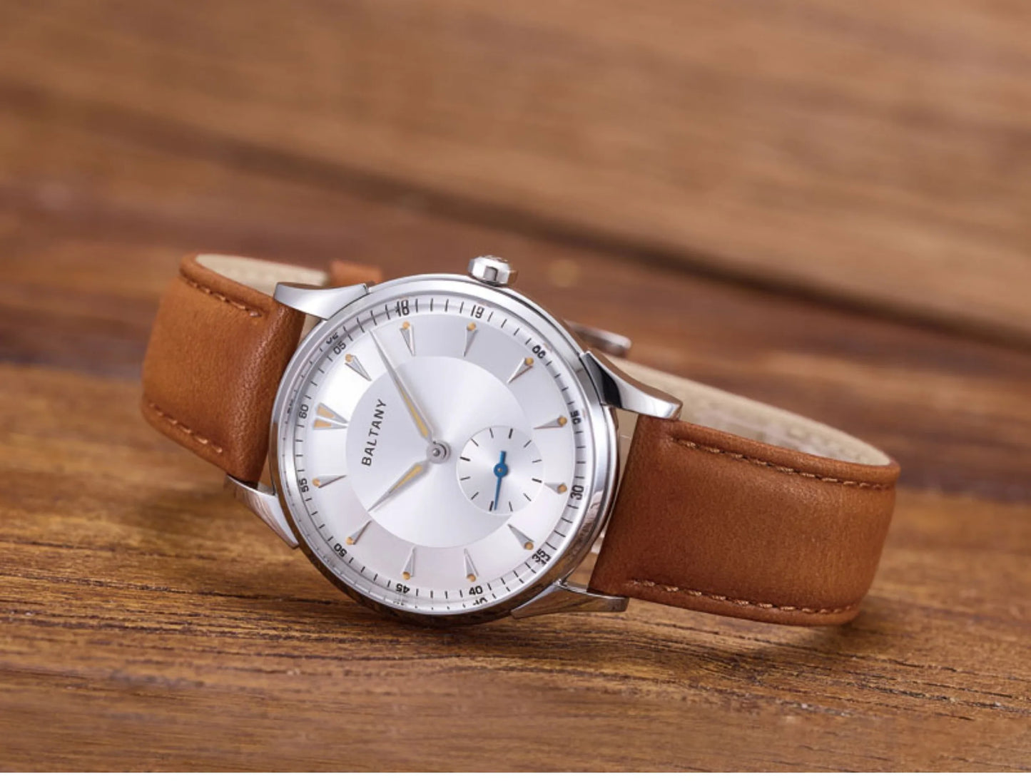 Baltany Men Automatic Watch 38.5mm Pilot Manual Winding Mechanical Wristwatch Sapphire 5ATM Small Second Dial ST1701 ST1700