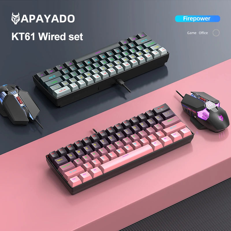 Teclado Mecânico Mini APAYADO K61, Com Fios, 61 Teclas, Phantom RGB, Switch Mecânico Vermelho/Azul Preto/Branco para Gaming, 60% Portátil