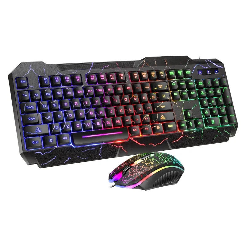 Combo de teclado y ratón gaming con cable para ordenador de sobremesa, teclado retroiluminado con luz LED y sensación mecánica