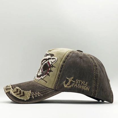 Trendy Shark Pattern Washed Baseball Cap for Men Women, Outdoor Fishing Sun Hat, Unisex Vintage Hip Hop Flat Brim Caps