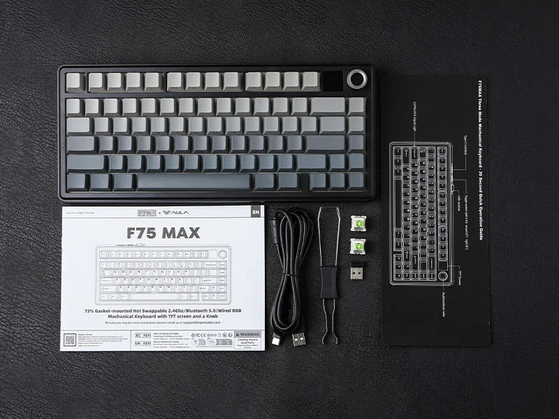 Teclado mecánico inalámbrico EPOMAKER X AULA F75 MAX compacto 75% con distribución ANSI, conexión por cable/Bluetooth/2.4GHz, pantalla TFT y perilla