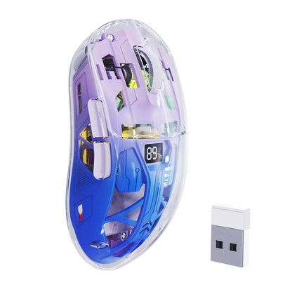 Rato Gaming Sem Fios Transparente A2, BT 5.0/2.4G para PC, Recarregável, RGB, com Ecrã Digital, PixArt 3212, 5 Níveis de DPI Ajustáveis