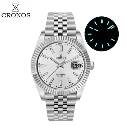 Cronos DateJ Luxury Men's Watch, Stainless Steel 5 Links Bracelet, PT5000 Miyota 9015, 100m Water Resistant, Sapphire
