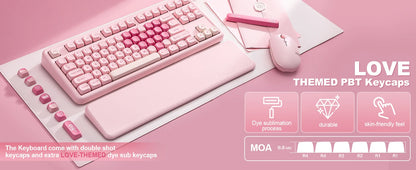 YUNZII B87 Pink Mechanical Gaming Keyboard, QMK/VIA Custom Gasket RGB Keyboard, Wireless Aesthetic Keeb, Wrist Rest for Win/Mac