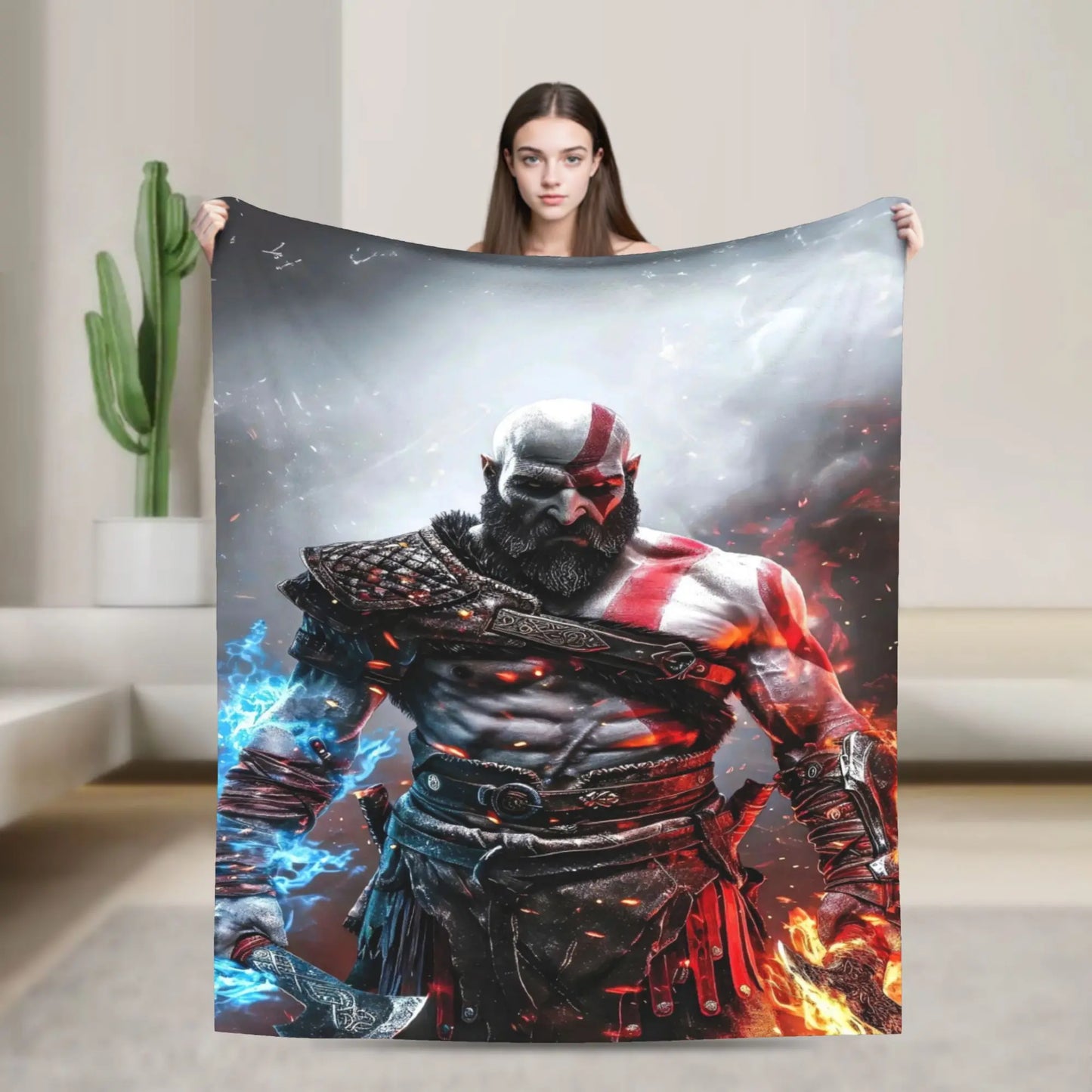 God of War Games Kratos Cartoon  Blanket  Warm Soft Pattern Plush Throw Blanket For Couch Chair Sofa Bed Bedspread Bed Cover