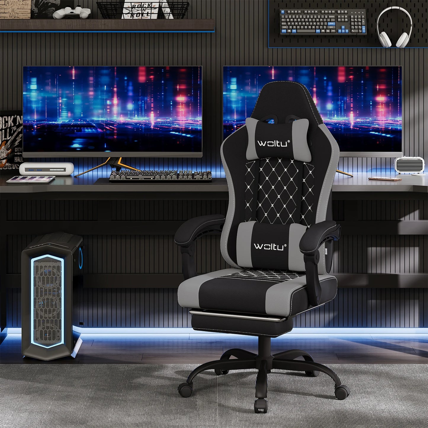 WOLTU Massage Gaming Chair Ergonomic Gamer Chair with Footrest, Lumbar Support, Adjustable Headrest, Swivel Computer Office Chair