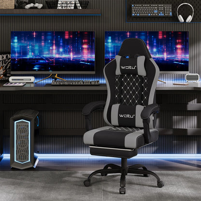 WOLTU Massage Gaming Chair Ergonomic Gamer Chair with Footrest, Lumbar Support, Adjustable Headrest, Swivel Computer Office Chair