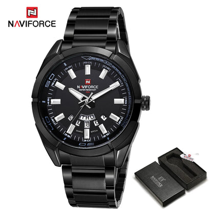 Moška ura NAVIFORCE, v celoti iz jekla, vodotesna, v sproščenem slogu, s kvarčnim mehanizmom in prikazom datuma – luksuzna moška zapestna ura vodilne blagovne znamke.