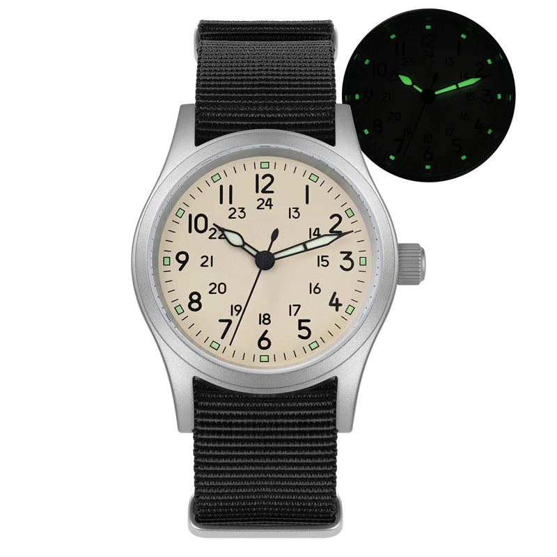 Militado ML05 38mm Vintage Watch VH31 Quartz Movement Field Watches Domed Sapphire Crystal With High Clear AR Coating Wristwatch