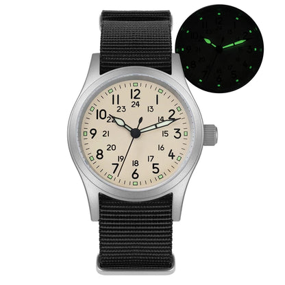 Militado ML05 38mm Vintage Watch VH31 Quartz Movement Field Watches Domed Sapphire Crystal With High Clear AR Coating Wristwatch