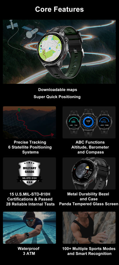 New GPS Offline Maps Smart Watch Men Memory 3D Menu Styles TWS MP3&MP4 Player 1.43"AMOLED Compass Sport Swim Waterproof Bracelet