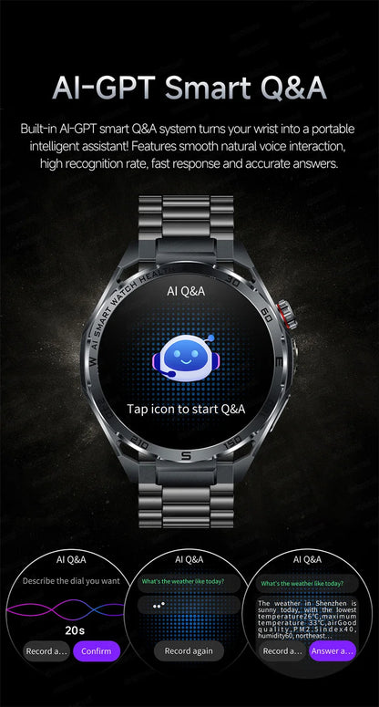Smart Watch Men High-end Health Blood Pressure Blood Oxygen Lipids Uric Acid Sapphire Smart Watches Ai GPT Custom Dial ECG 2026