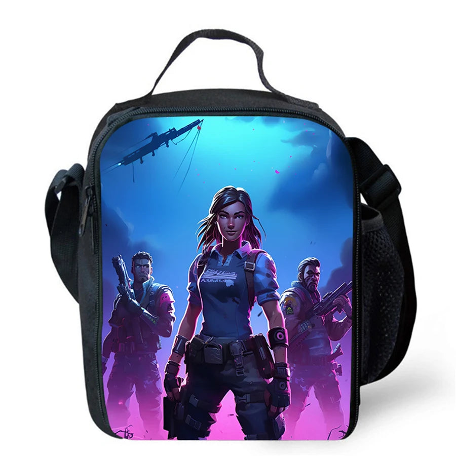 Cartoon FORTNITE Insulated Cooler Lunch Bag, Cute Portable Lightweight Picnic Bag for Boys & Girls Ages 5-10, Kids Daily Food Bag
