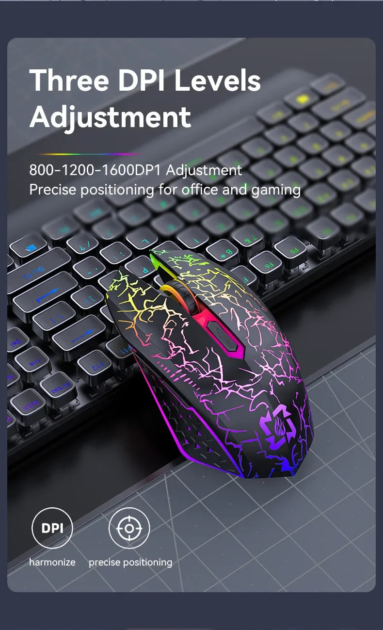 Rato Gaming RGB 2.4G sem fios, rato Bluetooth 1600DPI, 6 botões silenciosos, rato ergonómico de modo duplo para escritório, para MacBook e PC