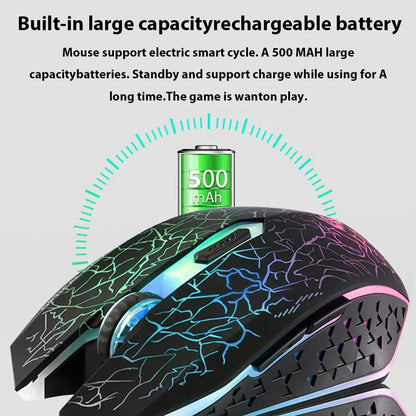 Rato Gaming RGB 2.4G sem fios, rato Bluetooth 1600DPI, 6 botões silenciosos, rato ergonómico de modo duplo para escritório, para MacBook e PC