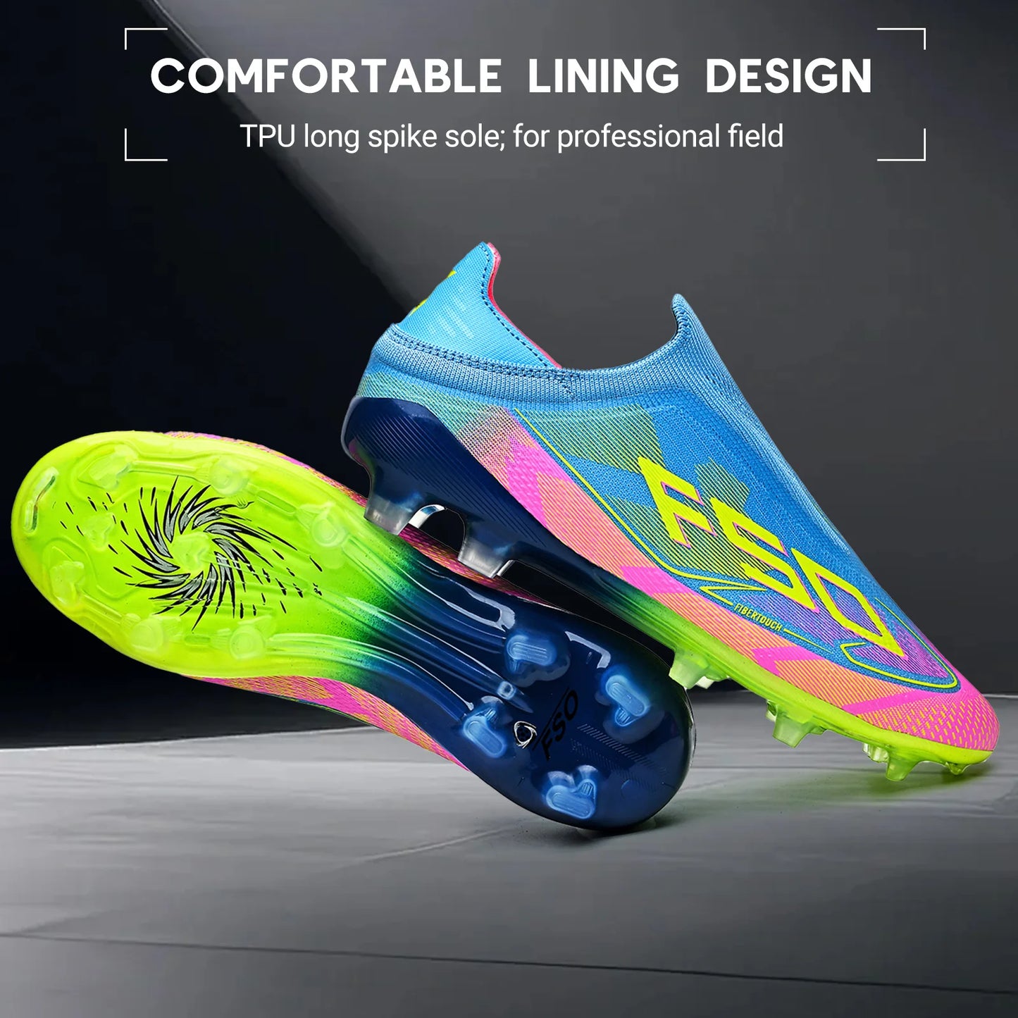 Anti-Slip AG/FG Soccer Boots, TPU Shock Absorption Sole, Durable PU Fabric Upper, Teen Boys and Girls Professional Field Sneakers