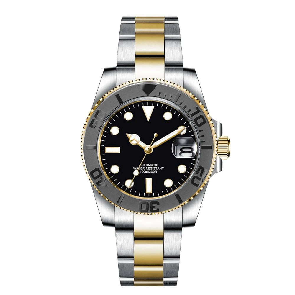 Custom logo NH35 MIYOTA 8215 Automatic Men Watch Luxury Diver Two Tone Gold 316L Stainless Steel Sapphire 10ATM Sterile  Sunburs