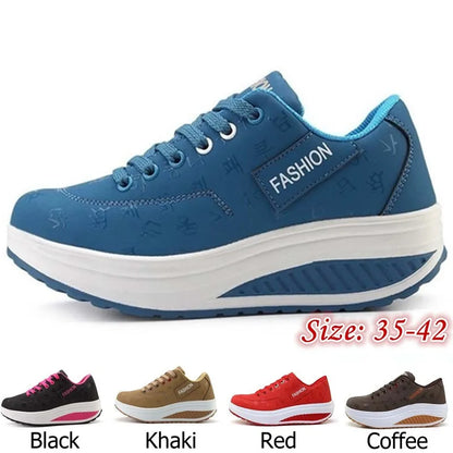 Zapatillas casuales de mujer para exterior con suela gruesa, plataforma de moda, talla grande 42, suela plana, para caminar, deporte, caminatas y running