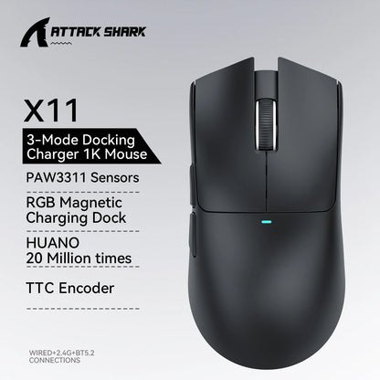 ATTACK SHARK X11 Gaming Mouse and X11 SE Wireless Mouse 22000 DPI, PAW3311 Sensor, BT/2.4G/Wired, 59g Lightweight, 2000W Clicks