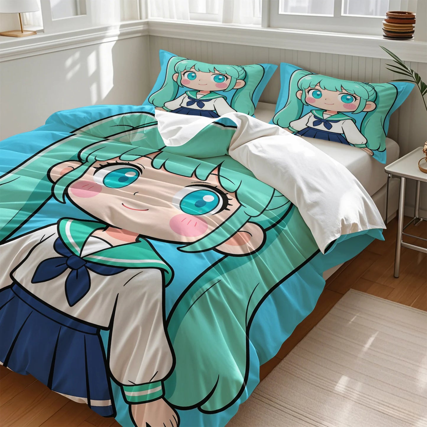 Hatsune Miku Chibi Style Duvet Cover Set Cute Anime Bedding with Pillowcases Gaming Room Teens Kids Bedroom Decor Gift for fans