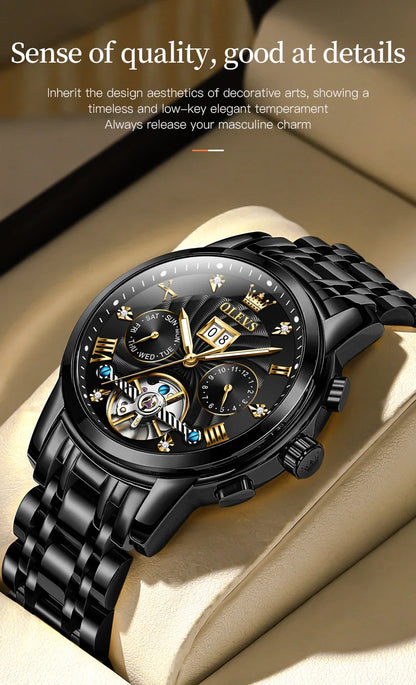 OLEVS 9910 Mens Watch Original Luxury Tourbillon Automatic Mechanical Watche Waterproof Luminous  Day-Date Watch With Box Reloj