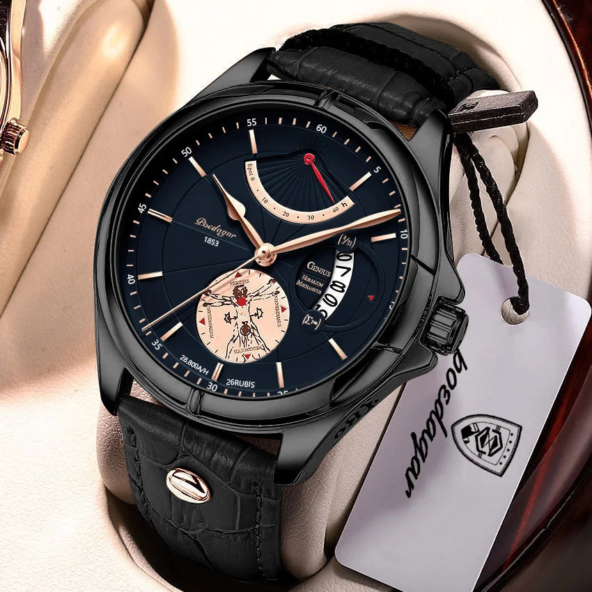 POEDAGAR Quarz-Armbanduhr für Herren – Business-Stil, luxuriös, wasserdicht, beleuchtet, mit Datumsanzeige und Lederarmband – Elegante Herrenuhr
