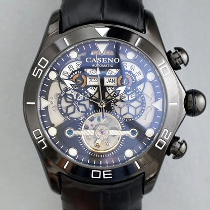 CASENO Brand Bubble Perpetual Calendar Fully Automatic Tourbillon Large Dial Mechanical Watch Belt Watch -58284G