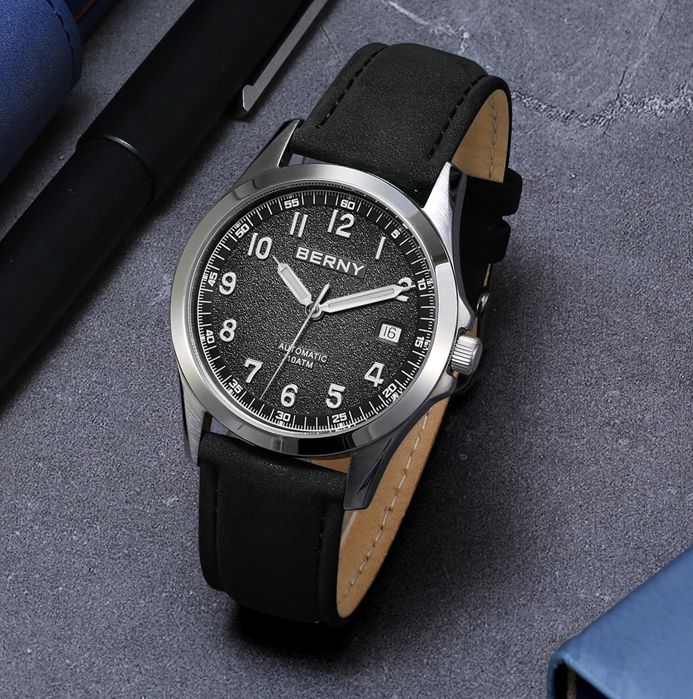 BERNY Automatic Watch Men ST2130 Luminous Mechanical Wristwatch Sapphire Waterproof 10ATM Top Brand Luxury Watch for Men