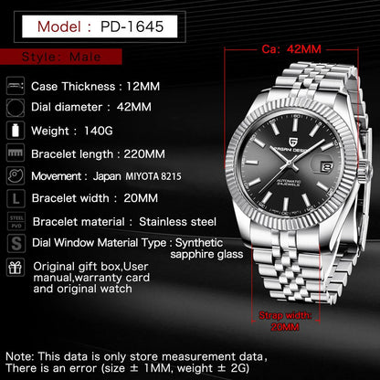PAGANI DESIGN Men Mechanical Watch Luxury Automatic Watch Jubilee Bracelet Japan Movement 100M Waterproof Sport Wristwatch 1645