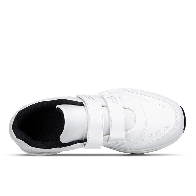 Men's Adjustable Hook and Loop Leather Sneakers Casual Sports Shoes White Sneakers Masculino Zapatillas Deportivas Tennis