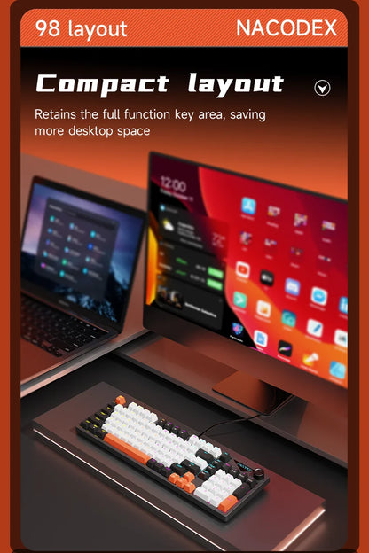AJAZZ NK98 Wired Mechanical Keyboard: Full-Key Hot-Swap, 98-Key Layout for Precise Performance; Wired, Stable Control, Multi-System Compatibility; Windows Vista/XP/7/8/10/17, Mac: Wired connection for stable control and low latency