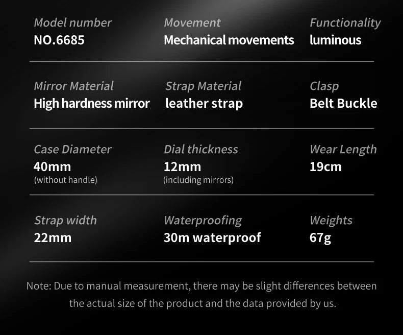 OLEVS 6685 Men's Watches Mechanical Wristwatch 30m Waterproof Luminous Leather Strap Original Man Watch