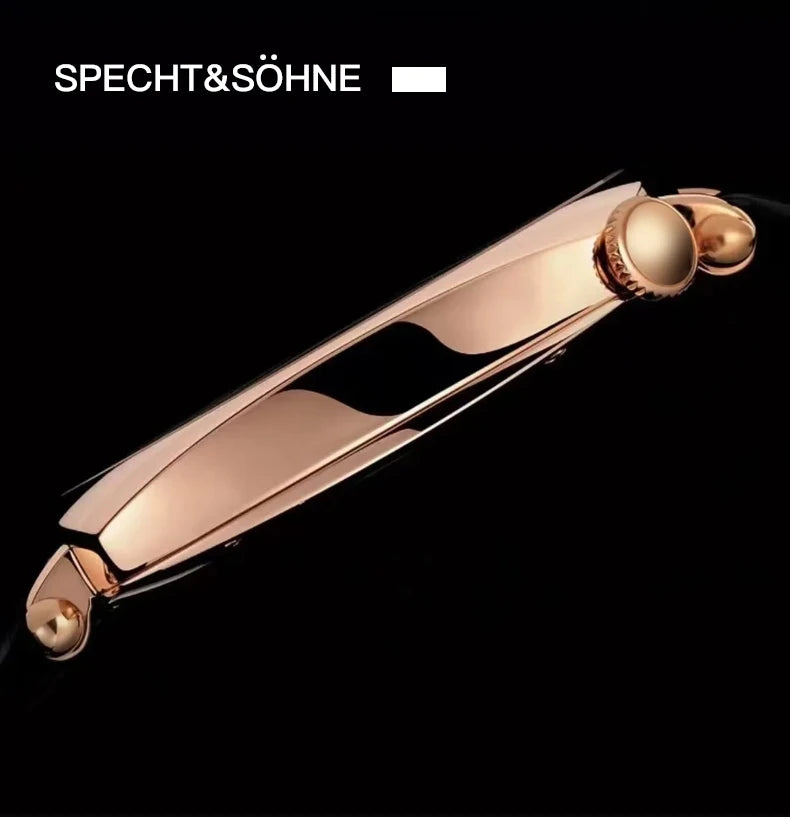 New 2026 Specht & Söhne 1921 Men's Automatic Mechanical Wristwatch Rose Gold Sapphire Crystal Genuine Leather Relogio Masculino
