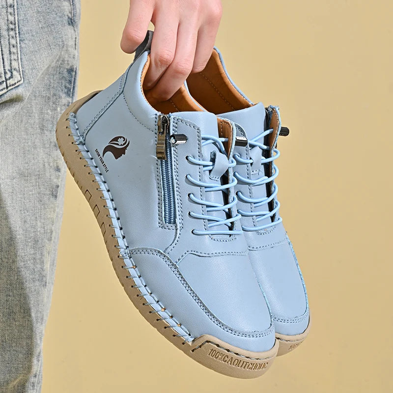 Femmes à la main en cuir chaussures décontractées mode femmes bottines en plein air antidérapant chaussures pour femmes Style britannique rétro femmes bottes