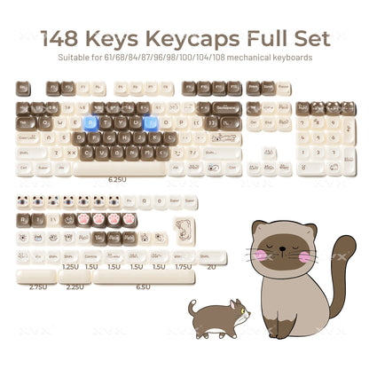 XVX 148 teclas teclas con temática de gatos perfil MAO, teclas coreanas brillantes y adorables para teclado 61 64 68 78 87 96 98 104 108
