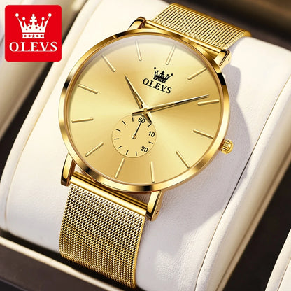 OLEVS 9954 Fashion Men's Watches Minimalism Ultrathin Original Quartz Wristwatch Waterproof Watch for Man Luminous Casual Mesh
