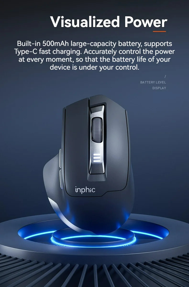 Inphic M9 Kabellose Maus 2.4G USB-Empfänger Wiederaufladbar Type-C Stummschaltungstaste Energieanzeige Ergonomische universelle Office-Maus