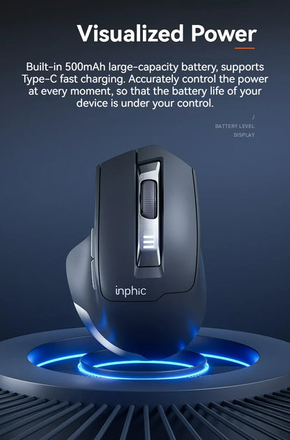 Inphic M9 Kabellose Maus 2.4G USB-Empfänger Wiederaufladbar Type-C Stummschaltungstaste Energieanzeige Ergonomische universelle Office-Maus