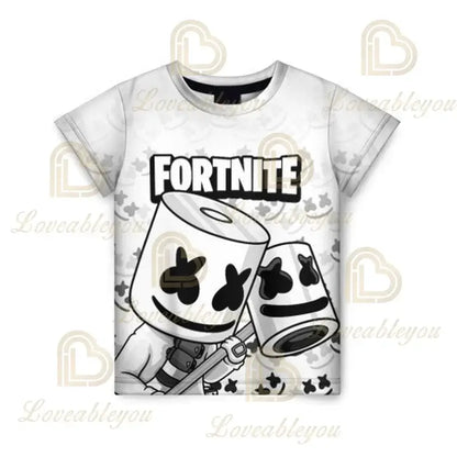 T-shirt infantil de verão Cartoon Fortnite com impressão 3D, para meninos e meninas, estilo streetwear, roupa para adultos e crianças, t-shirt divertida com gola redonda