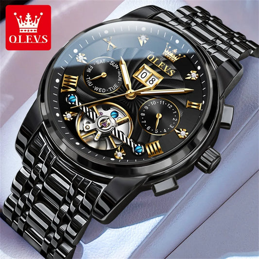 OLEVS 9910 Mens Watch Original Luxury Tourbillon Automatic Mechanical Watche Waterproof Luminous  Day-Date Watch With Box Reloj