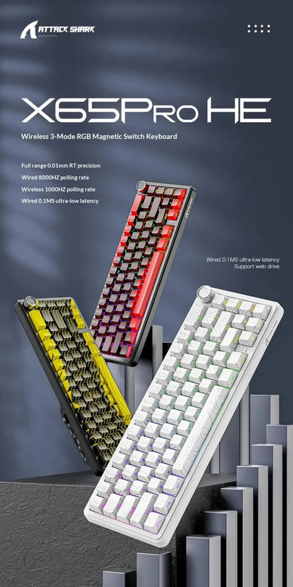 Attack Shark X65 PRO HE Magnetic Switch Keyboards 8K RT 0.001mm Side Engraving Bluetooth Wireless Gaming Keyboards Windows Mac PC