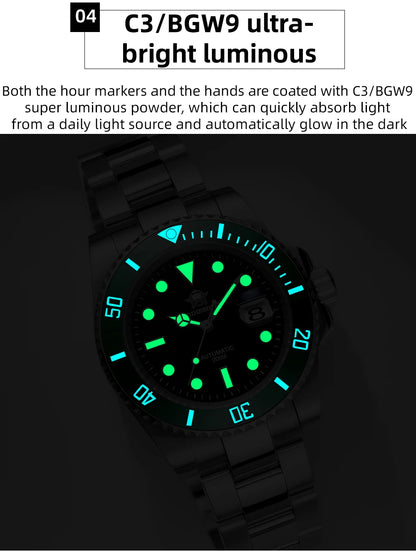 Relógio automático de luxo para homem ADDIESDIVE 8215, relógio mecânico luminoso BGW9 com vidro de safira, relógio de mergulho analógico para homem AD2503