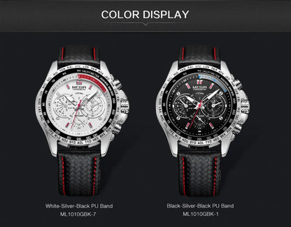 MEGIR 1010 Men's Quartz Watch with Leather Strap, Analog Display, Fashion Design, Stylish Gift for Men relogio feminino