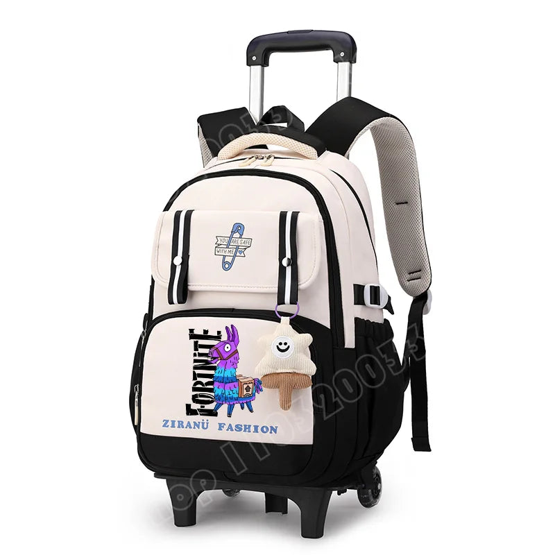 Mochila Escolar com Rodas Fortnite, Grande Capacidade, Impermeável, Leve e Minimalista, para Portátil, Escola e Viagens Casuais
