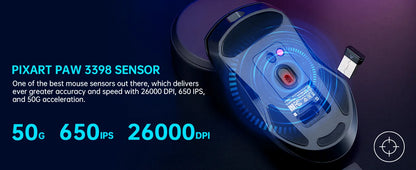 Mouse da gaming wireless Rapoo VT9PRO PAW3398 68g cablato programmabile ergonomico 26000DPI Type C ricaricabile accessorio per PC gamer