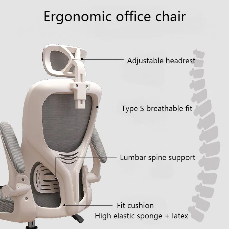 Nova cadeira de computador giratória em malha, confortável para casa, com elevação, ergonómica, para uso prolongado, dormitório, escritório, estudo e eSports